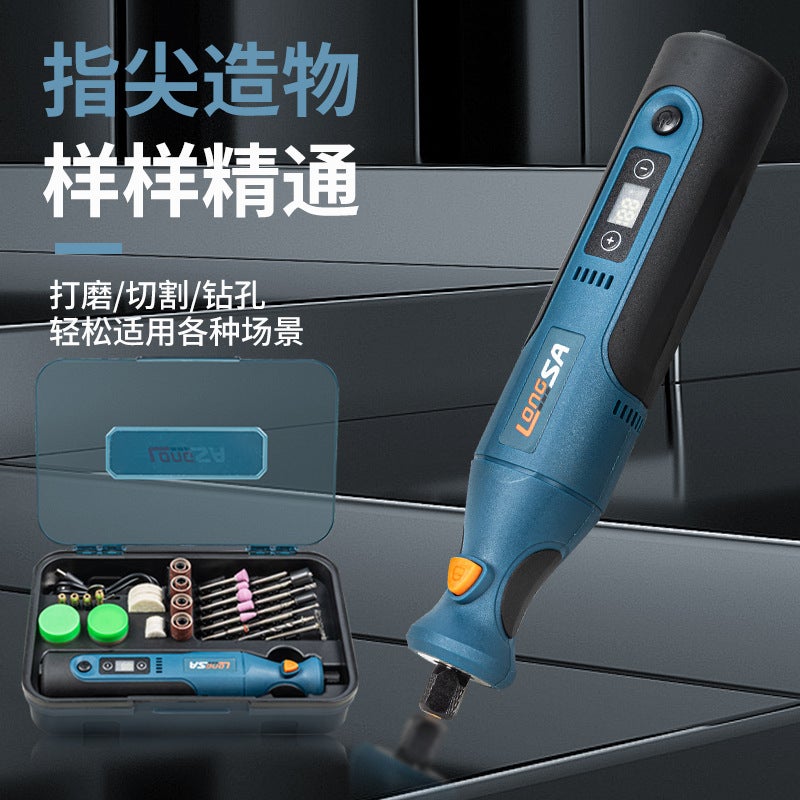 Blue 7.4V High-Power Rechargeable Lithium Die Grinder Polisher - 66 Piece Plastic Box Set - Image 3