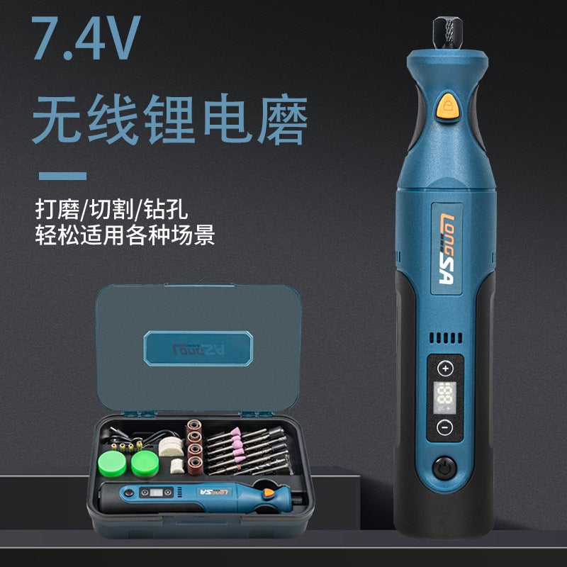 Blue 7.4V High-Power Rechargeable Lithium Die Grinder Polisher - 66 Piece Plastic Box Set - Image 1