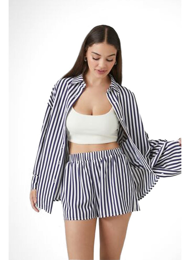 FOREVER 21 Pinstriped Shirt & Shorts Set - Image 1