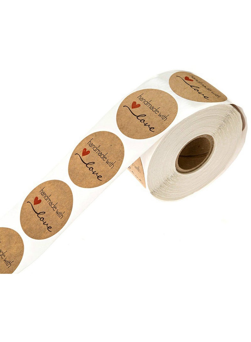 1000pcs 1.5 inch / 3.8cm Kraft “Handmade with Love” Stickers – 2 Rolls (500 Each), Round Labels in 2 Cute Designs, Natural Brown Paper for Packaging, Gift Wrapping, Small Business, Baking & Handmade Goods - Image 2