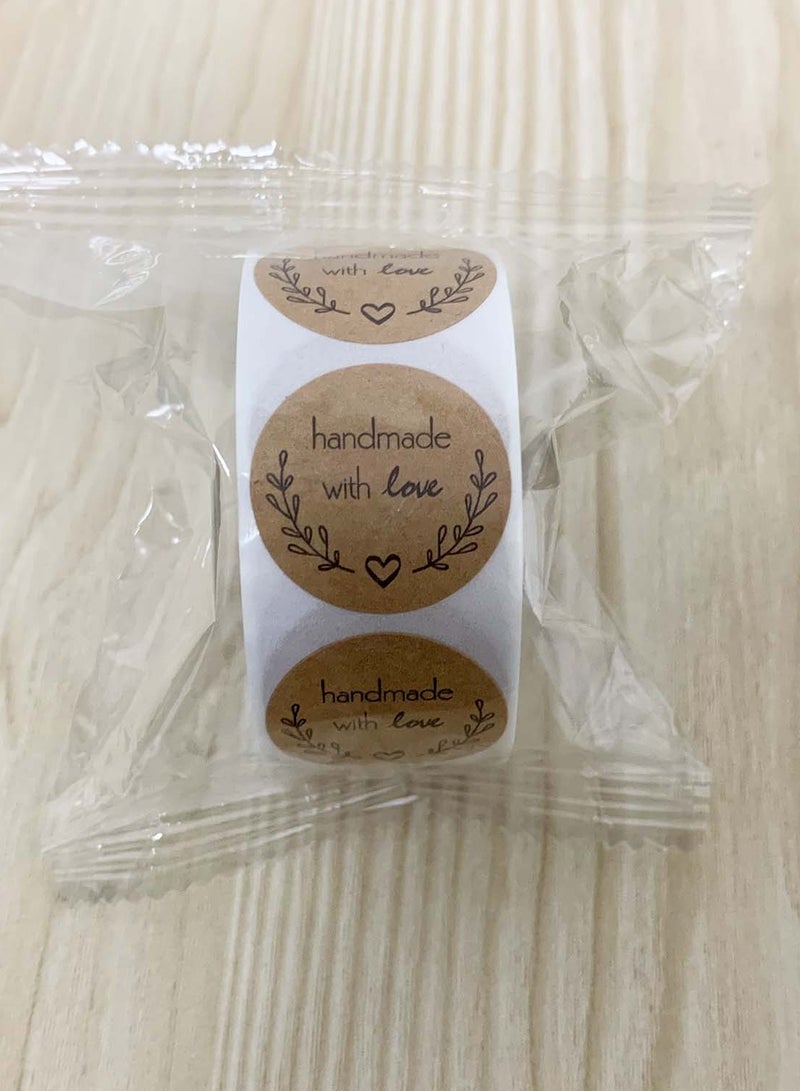 1000pcs 1.5 inch / 3.8cm Kraft “Handmade with Love” Stickers – 2 Rolls (500 Each), Round Labels in 2 Cute Designs, Natural Brown Paper for Packaging, Gift Wrapping, Small Business, Baking & Handmade Goods - Image 5