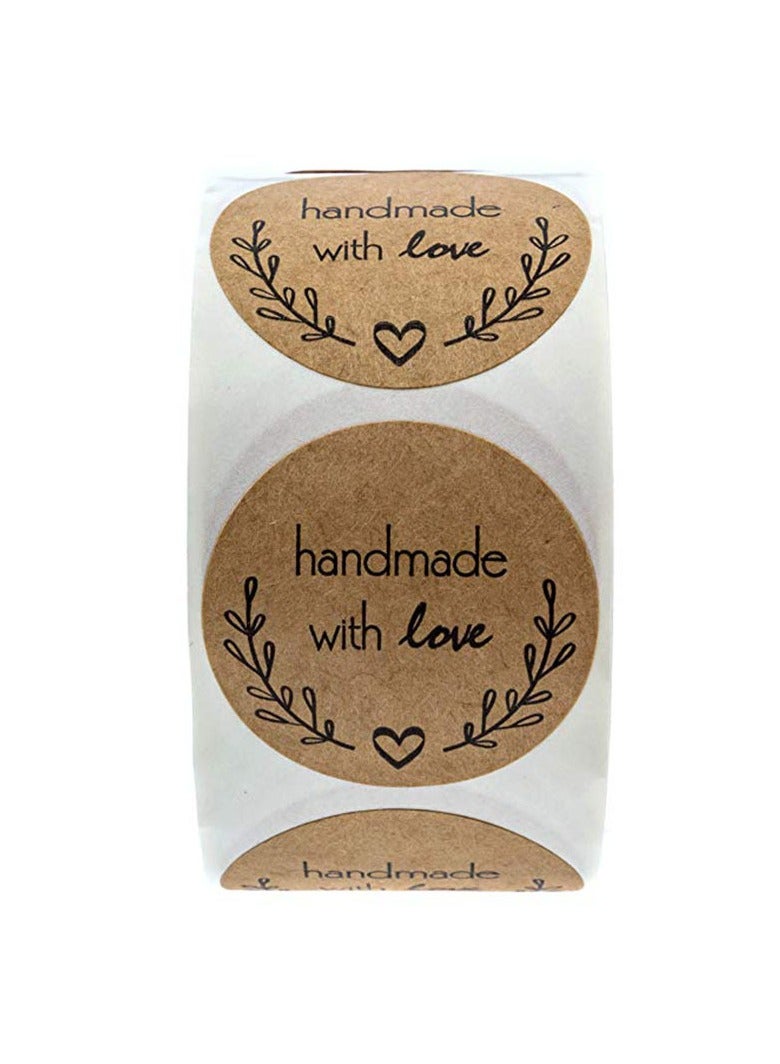 1000pcs 1.5 inch / 3.8cm Kraft “Handmade with Love” Stickers – 2 Rolls (500 Each), Round Labels in 2 Cute Designs, Natural Brown Paper for Packaging, Gift Wrapping, Small Business, Baking & Handmade Goods - Image 3