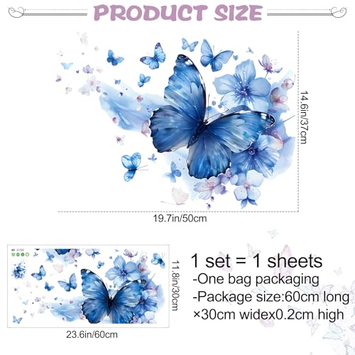 RAINBOW WSK Blue Butterfly Wall Decals Removable Butterfly Flower Wall Stickers Peel and Stick Butterflies Wall Decor Stickers for Kids Girls Bedroom Nursery Bathroom Decorations MK3155 - Image 3