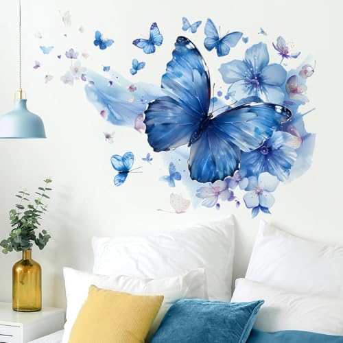 RAINBOW WSK Blue Butterfly Wall Decals Removable Butterfly Flower Wall Stickers Peel and Stick Butterflies Wall Decor Stickers for Kids Girls Bedroom Nursery Bathroom Decorations MK3155 - Image 5