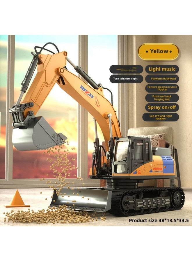 Large Alloy Remote Control Excavator Toy Car Electric Simulation Digging Machine Engineering Vehicle Children's Toy-Color:Big Mac 15 Channel Spray Bucket 【classic Yellow】】-Proportion:1 Set Of Rechargeable Battery + Remote Control Battery - Image 1