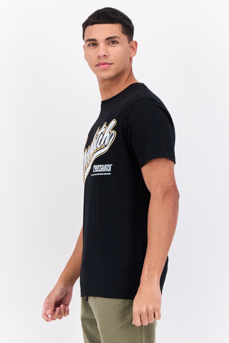 CROSSHATCH تي شيرت رجالي بأكمام قصيرة وياقة دائرية، مطبوع برسومات، أسود - Image 2