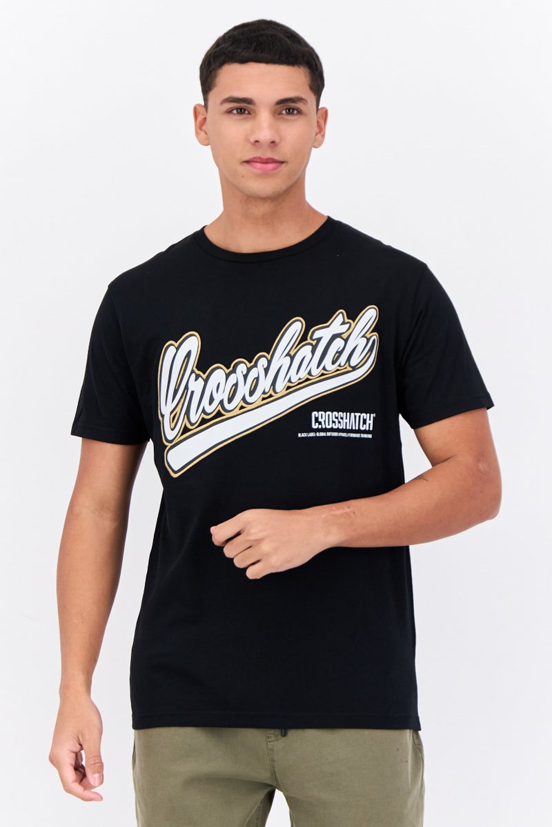 CROSSHATCH تي شيرت رجالي بأكمام قصيرة وياقة دائرية، مطبوع برسومات، أسود - Image 1