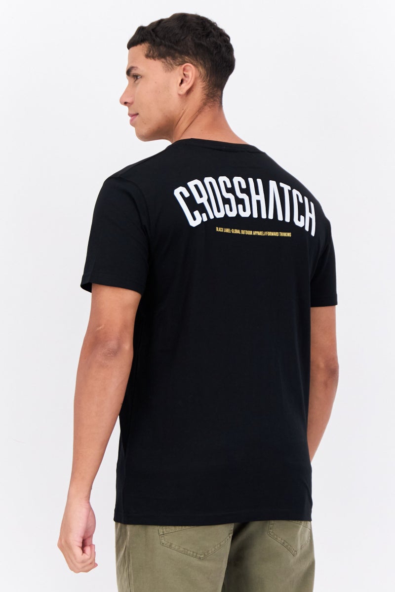 CROSSHATCH تي شيرت رجالي بأكمام قصيرة وياقة دائرية، مطبوع برسومات، أسود - Image 3