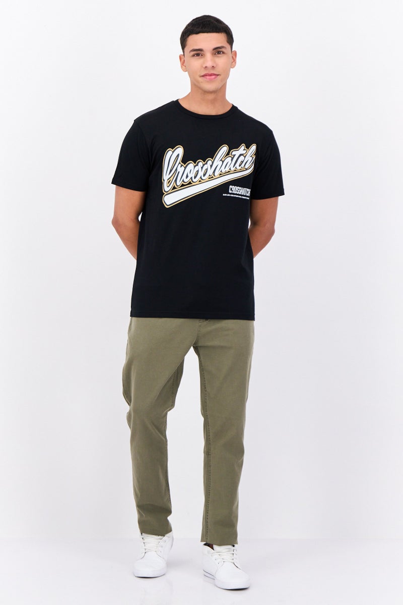 CROSSHATCH تي شيرت رجالي بأكمام قصيرة وياقة دائرية، مطبوع برسومات، أسود - Image 4