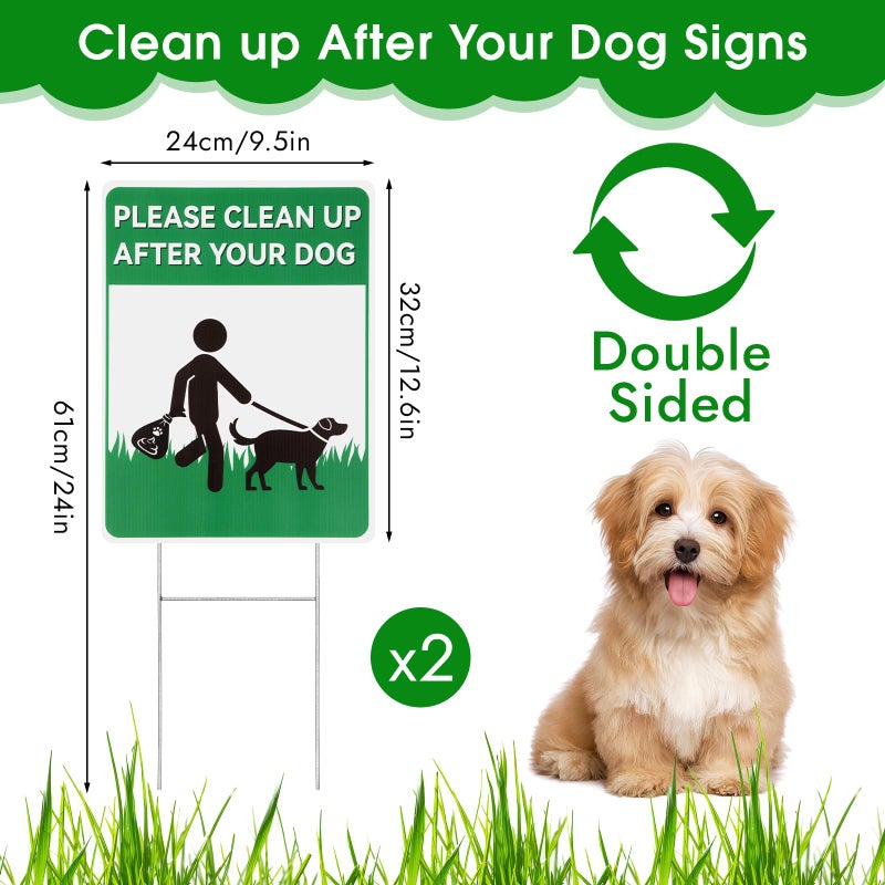 Opvixi 2 Pack Clean up After Your Dog Signs, 12.6" x 9.5" No Pooping Dogs Signs with Metal H-Stakes, Double-sided Pick up After Your Dog Sign for Yard, Lawn - Image 2