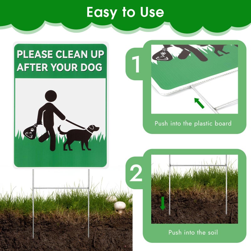 Opvixi 2 Pack Clean up After Your Dog Signs, 12.6" x 9.5" No Pooping Dogs Signs with Metal H-Stakes, Double-sided Pick up After Your Dog Sign for Yard, Lawn - Image 5