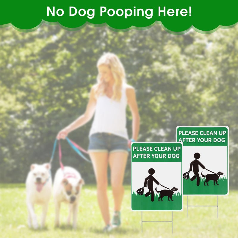 Opvixi 2 Pack Clean up After Your Dog Signs, 12.6" x 9.5" No Pooping Dogs Signs with Metal H-Stakes, Double-sided Pick up After Your Dog Sign for Yard, Lawn - Image 4