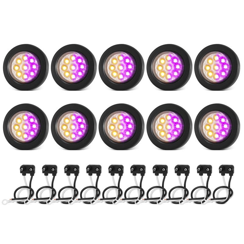XtraGlow Dual Revolution 2 Round 9LEDs Amber Clearance Side Marker Lights to Purple Auxiliary Lights for Trailer Truck 12V IP67 Waterproof 10Pcs - Image 2