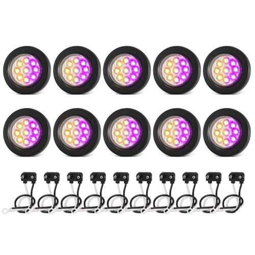 XtraGlow Dual Revolution 2 Round 9LEDs Amber Clearance Side Marker Lights to Purple Auxiliary Lights for Trailer Truck 12V IP67 Waterproof 10Pcs - Image 1