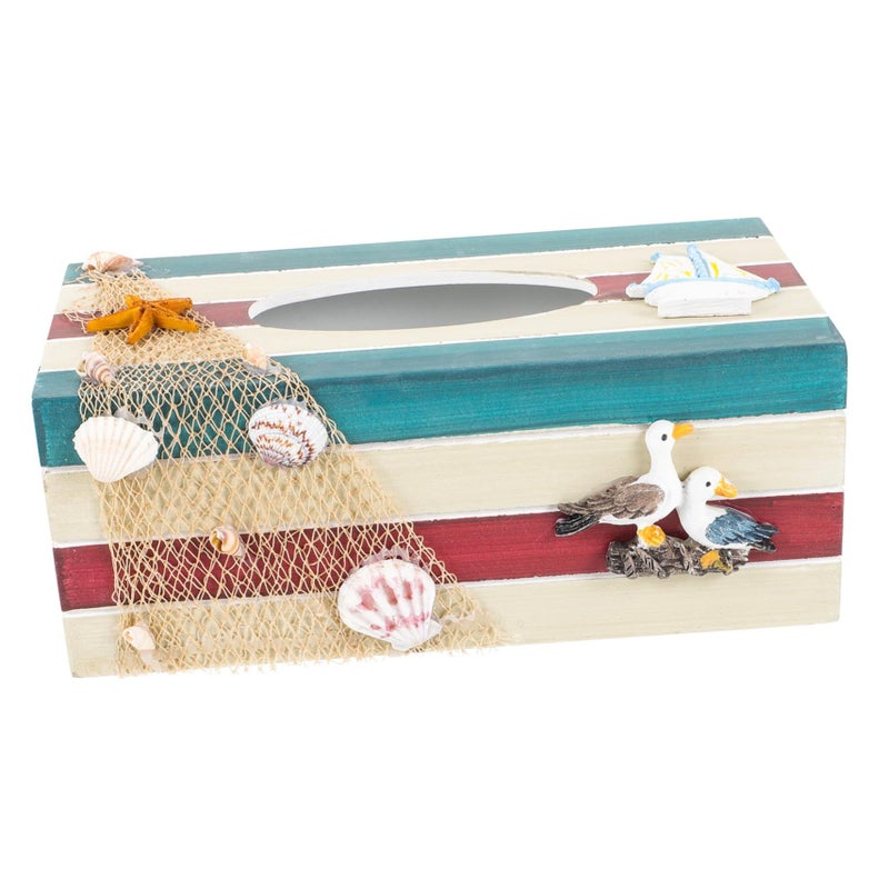 Wooden Tissue Box Holder Mediterranean Style Chic Napkin Dispenser For Home Office Kitchen Bathroom Decor - Image 2