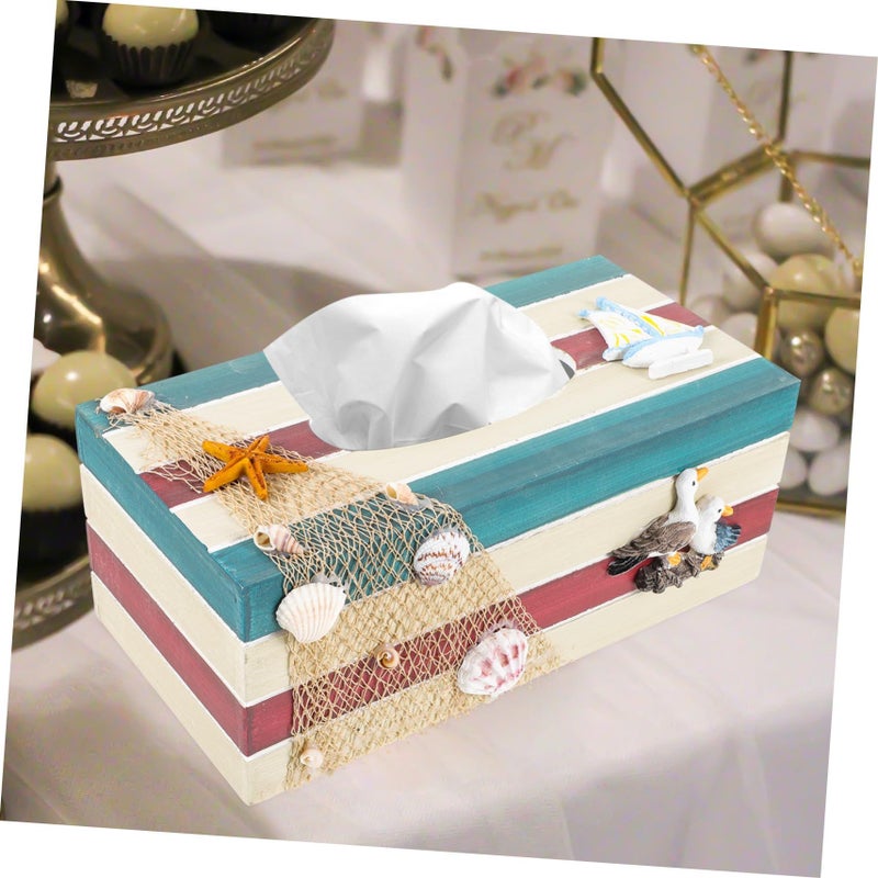 Wooden Tissue Box Holder Mediterranean Style Chic Napkin Dispenser For Home Office Kitchen Bathroom Decor - Image 4