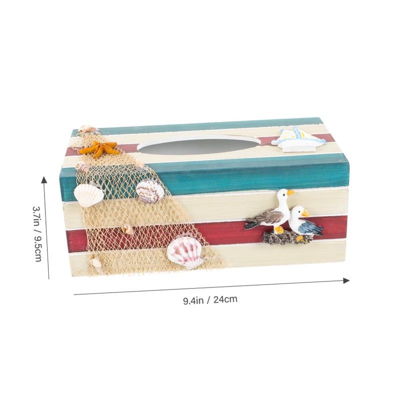 Wooden Tissue Box Holder Mediterranean Style Chic Napkin Dispenser For Home Office Kitchen Bathroom Decor - Image 3