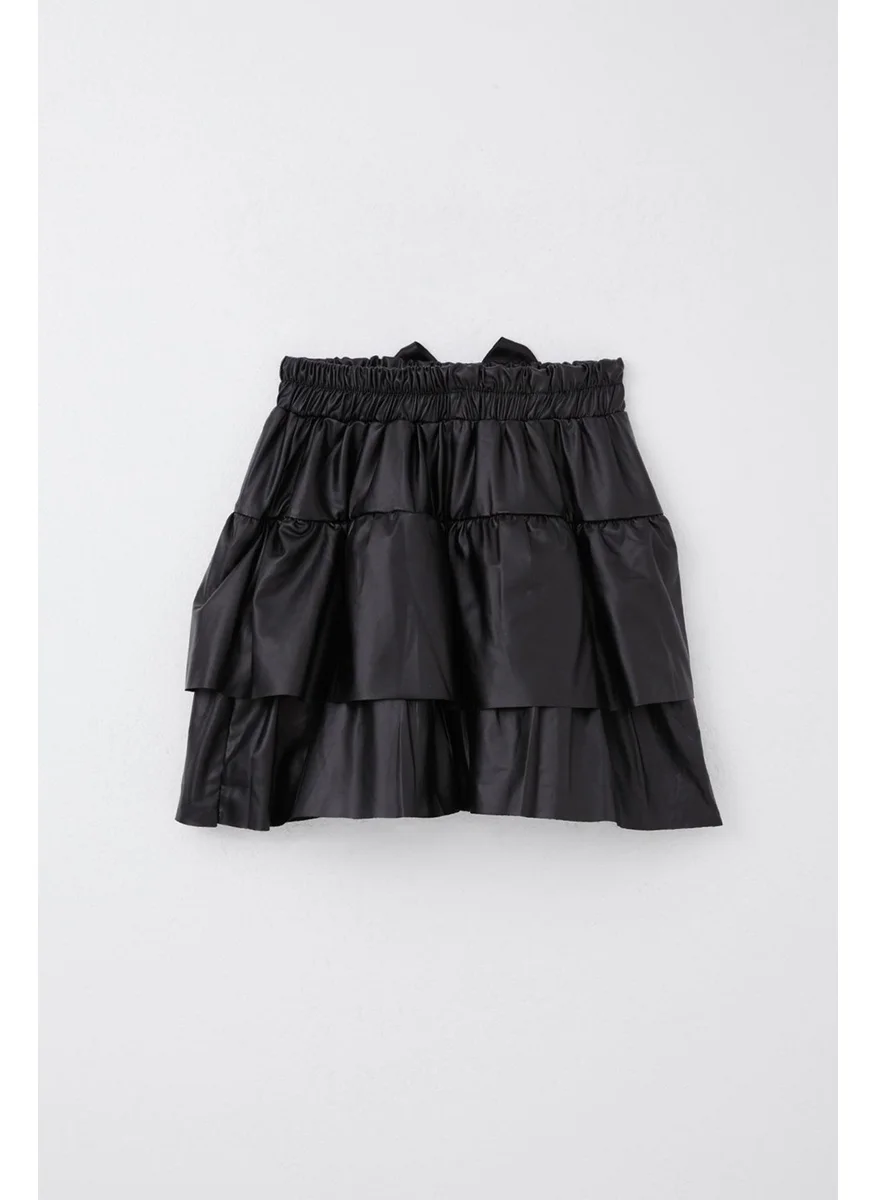 بريز Girl's Leather Skirt with Layered Bow, Age 5-10, Black