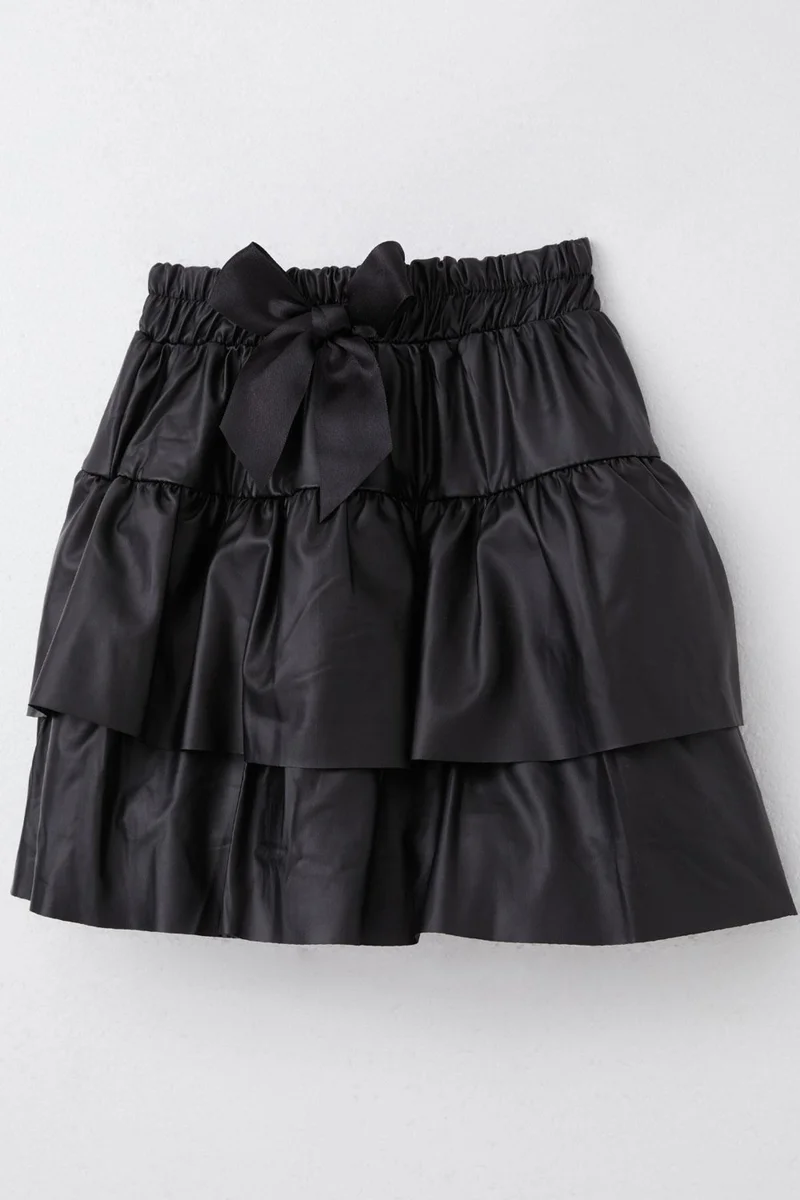 بريز Girl's Leather Skirt with Layered Bow, Age 5-10, Black