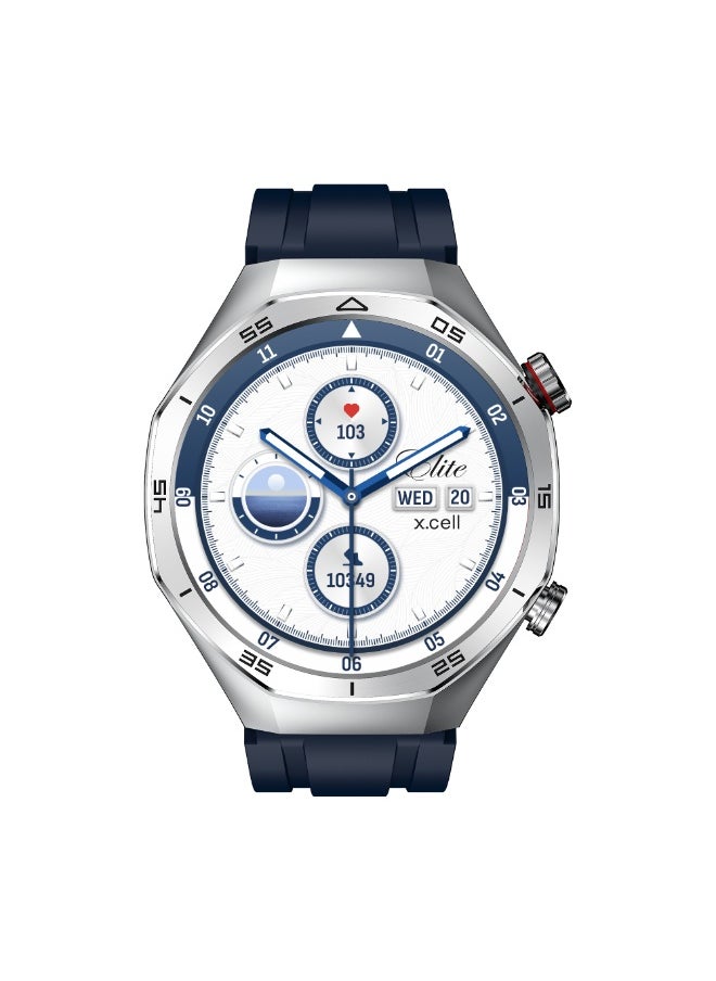 Xcell Xcell Elite7 Smartwatch, 1.52" HD Display, Bluetooth Calling, Wireless Charging, Heart-Rate/BP/SpO₂, Multi Language, IP67, 7 Days Battery, iOS/Android Compatible Blue Silicon Strap  - Image 1