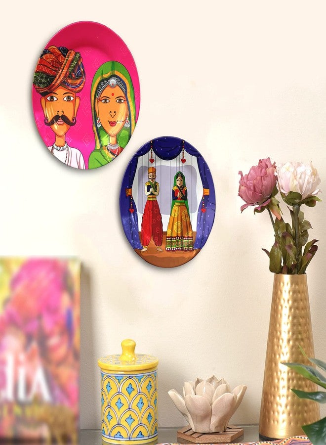 JIKRAA® Indian Rajasthani Art Ceramic Decorative Wall Plates, Decor Hanging, Wall Décor, Wall Plates For Home, Office, Hotel Decoration - Combo Design 03 (Set of 2 Plates; 1 X 10 Inch, 1 X 8 Inch) - Image 1
