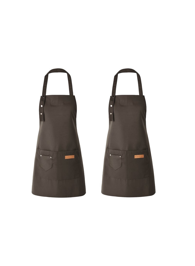 Home Care 2 PCS Professional Chef Apron Set – Adjustable Brown Kitchen Aprons with Multi-Pocket Design for Cooking, Baking, Grilling & BBQ (Multi-Colour) - Image 1