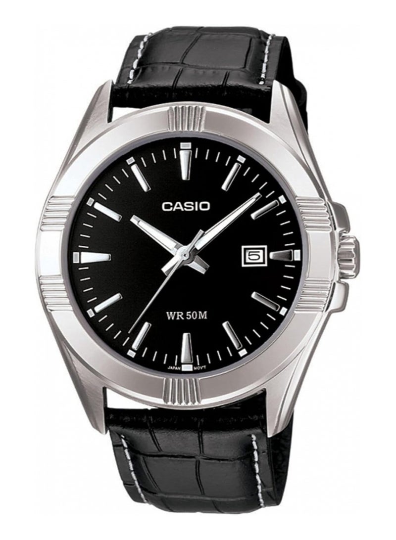 كاسيو ساعة كاسيو MTP-1308L-1AVDF للرجال، كاجوال، مينا سوداء، سوار أسود - Image 1
