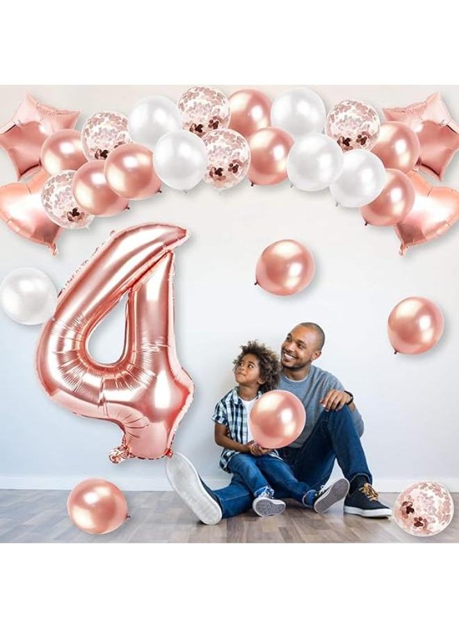 40inch Large 4 Number Balloons Rose Gold, 1 2 3 4 5 6 7 8 9 Balloons Number with Rose Gold White Latex Balloons and Ribbons  - Image 3