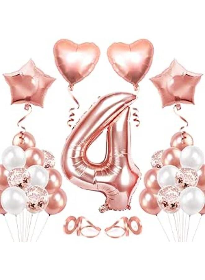 40inch Large 4 Number Balloons Rose Gold, 1 2 3 4 5 6 7 8 9 Balloons Number with Rose Gold White Latex Balloons and Ribbons  - Image 1