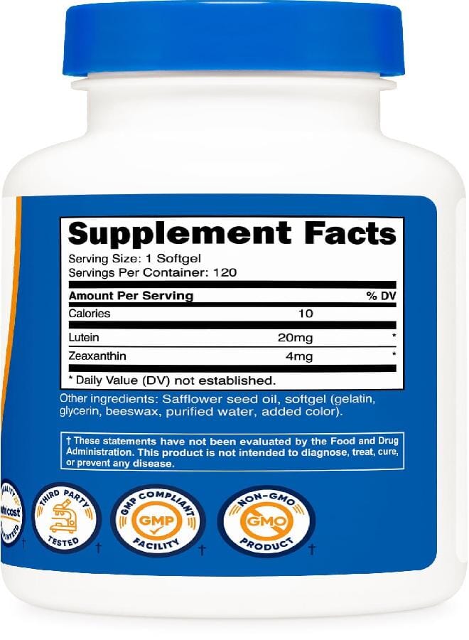 Nutricost نوتريكوست زياكسانثين مع لوتين 20 ملغ، 120 كبسولة لينة - قوية، غير معدلة وراثيًا، خالية من الغلوتين - Image 5