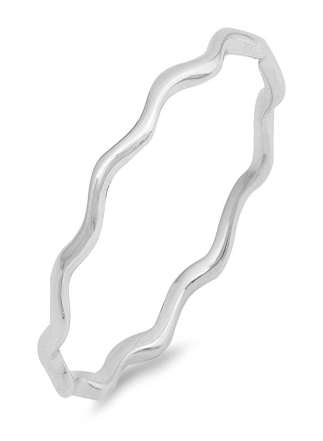 ساك سلفر خاتم رفيع بتصميم موجة رقيقة قابل للتكديس، جديد، مصنوع من الفضة الإسترليني عيار 925، مقاس 10 - Image 1