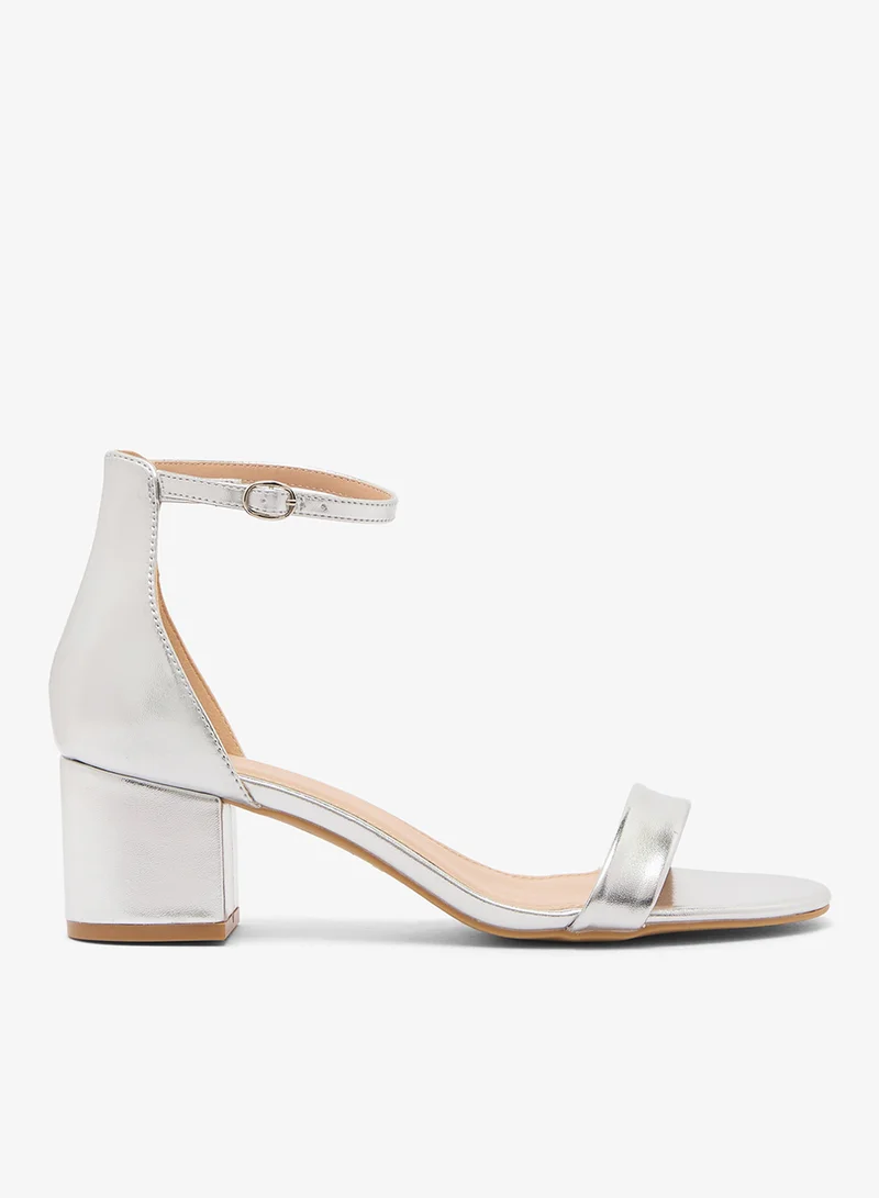 Truffle Short Block Heel Classic Sandals Silver