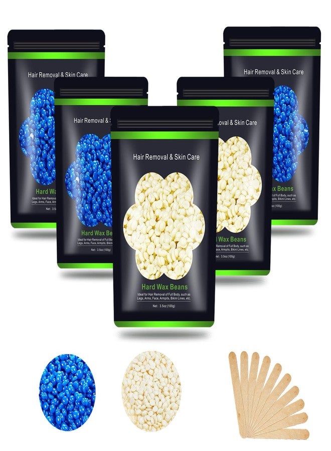 Auperwel Wax Beads for Hair Removal 1.1 lb (17.6 oz), Hard Wax Waxing Beads Kit for Sensitive Skin Brazilian, Face, Bikini, Eyebrow, Legs, Painless for Women Men, 5 packs with 10 Sticks - Image 1