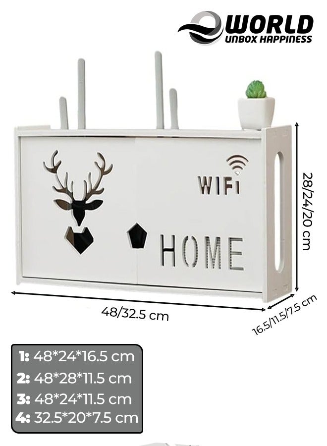 Stylish Wall-Mounted Router Rack for Wi-Fi Router, Set-Top Box, Light Cat Box, and More, Includes Doors and Patch Panel Shielding Box for Neat Storage, White.