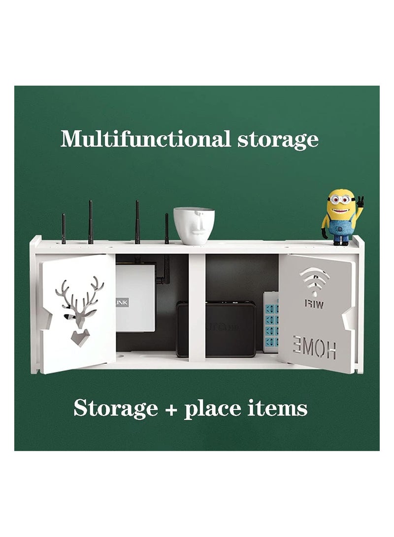 Stylish Wall-Mounted Router Rack for Wi-Fi Router, Set-Top Box, Light Cat Box, and More, Includes Doors and Patch Panel Shielding Box for Neat Storage, White.