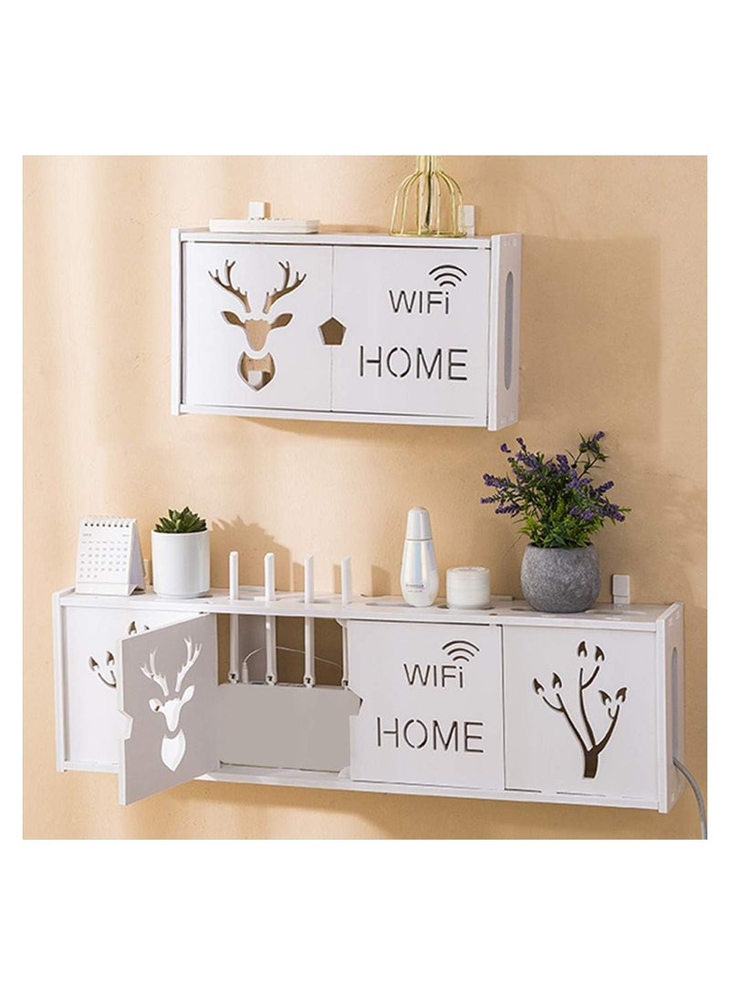 Stylish Wall-Mounted Router Rack for Wi-Fi Router, Set-Top Box, Light Cat Box, and More, Includes Doors and Patch Panel Shielding Box for Neat Storage, White.