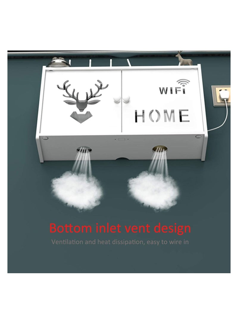 Stylish Wall-Mounted Router Rack for Wi-Fi Router, Set-Top Box, Light Cat Box, and More, Includes Doors and Patch Panel Shielding Box for Neat Storage, White.