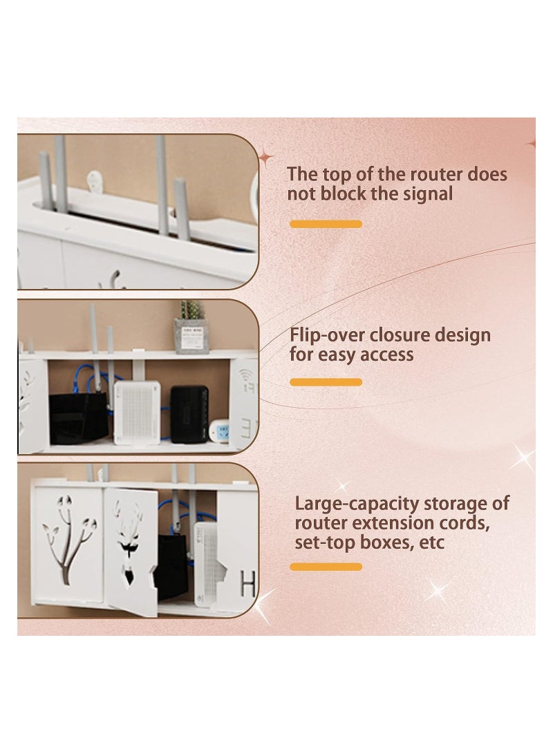 Stylish Wall-Mounted Router Rack for Wi-Fi Router, Set-Top Box, Light Cat Box, and More, Includes Doors and Patch Panel Shielding Box for Neat Storage, White.