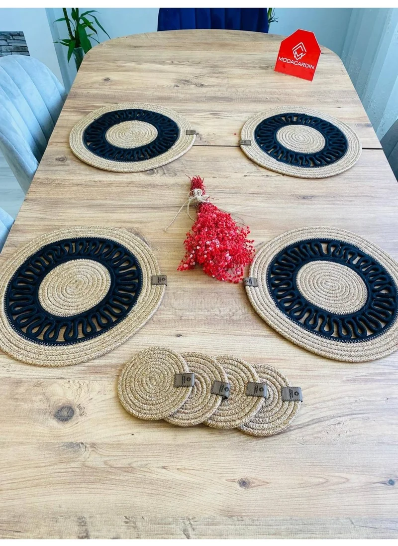 BDZ Deri BDZ Leather Wicker Jute Presentation Plate Mat American Service and Coasters 8 Pieces