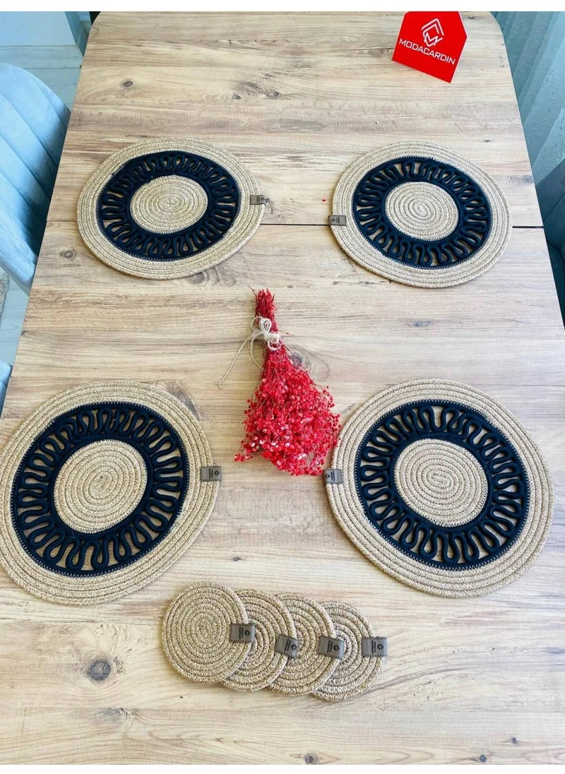 BDZ Deri BDZ Leather Wicker Jute Presentation Plate Mat American Service and Coasters 8 Pieces