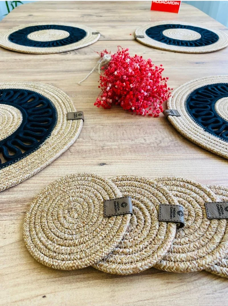 بدز ديري BDZ Leather Wicker Jute Presentation Plate Mat American Service and Coasters 8 Pieces