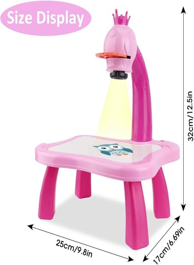 Adjustable Rotating Kids Projector Painting Desk Toy with 24 Patterns & 12 Colour Washable Markers - Interactive Drawing Table for Toddlers (Pink) - Image 3