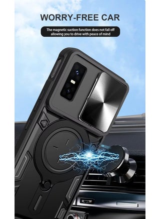 Armor Case for Infinix GT 30 Pro with Slide Camera Cover, Grade Shockproof Case with Rotatable Big Ring Kickstand - view 3