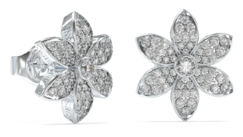 GUESS Ladies ER 15MM PAVE FLOWER STUDS