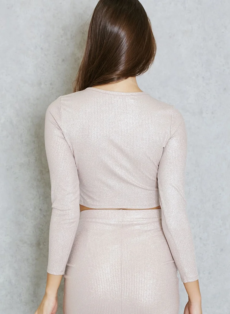 Miss Selfridge Petite Glitter Cut Out Crop Top
