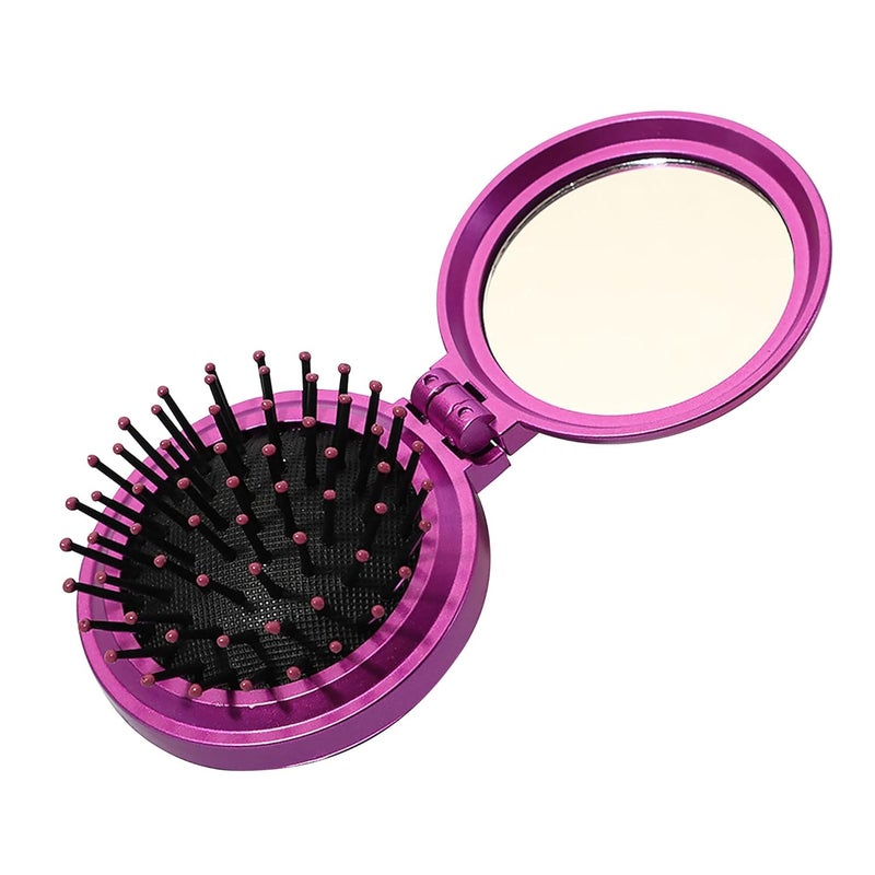1st Choice Folding Hair Brush with MirrorRound Mini Compact Massage Comb for PursePocketTravel Size for Girls and Women Purple
