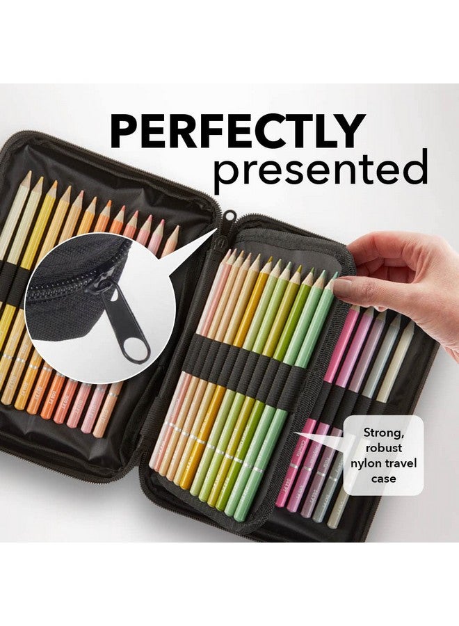 Castle Art Supplies 48 Pasteltint Colored Pencils Set With Extras Quality Colors In Softer Sumptuous Tones For Professional And Adult Artists In Neat Strong Zipper Travel Case - Image 2