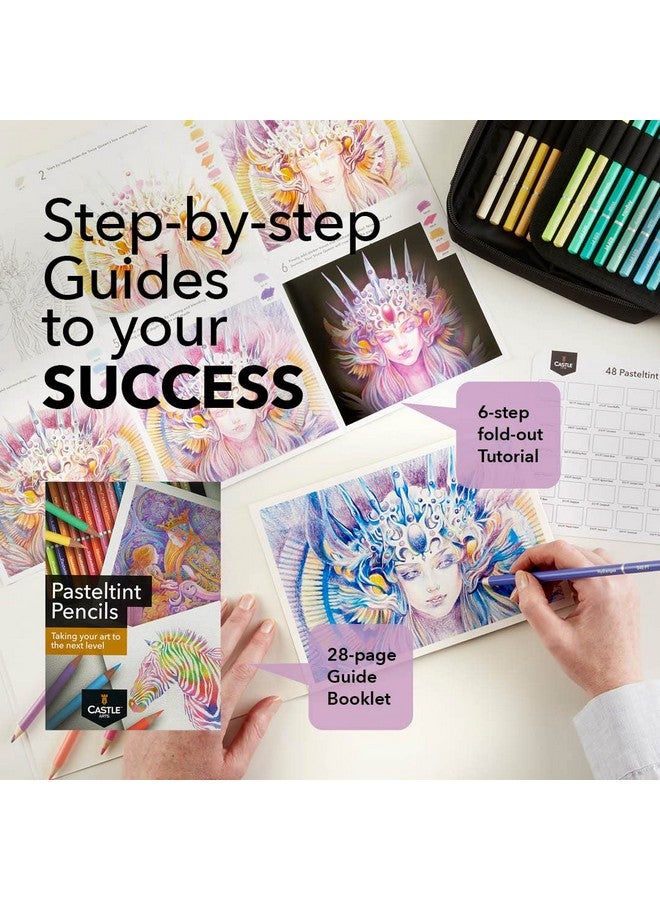 Castle Art Supplies 48 Pasteltint Colored Pencils Set With Extras Quality Colors In Softer Sumptuous Tones For Professional And Adult Artists In Neat Strong Zipper Travel Case - Image 5