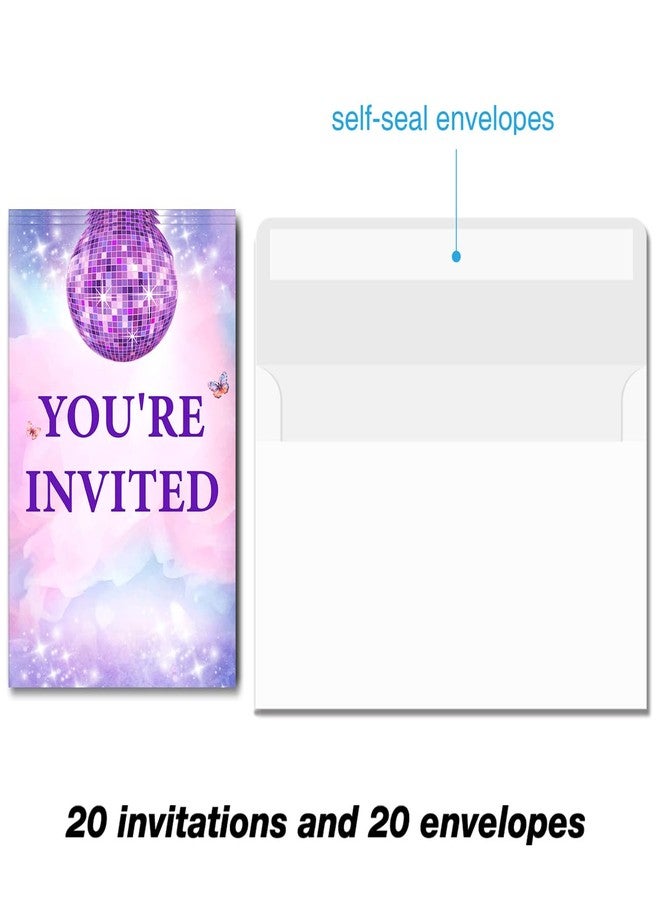 Soiceu Teen Girl Birthday Party Invitations Pink Purple Disco Music in My Birthday Era Invites with Envelopes Set of 20 - Image 4