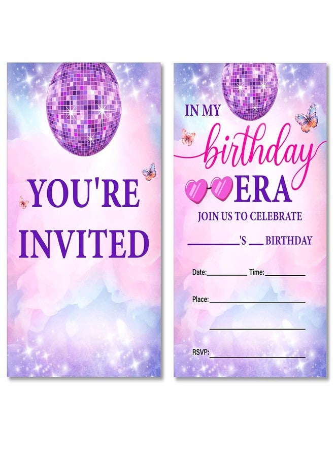Soiceu Teen Girl Birthday Party Invitations Pink Purple Disco Music in My Birthday Era Invites with Envelopes Set of 20 - Image 2